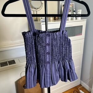 Aqua Blue Striped Smocked Blouse